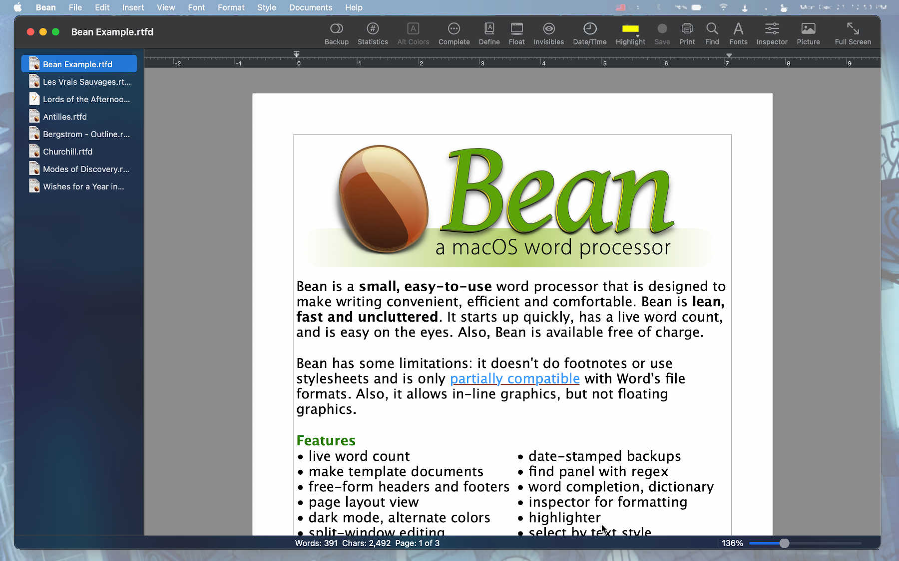 Bean A MacOS Word Processor